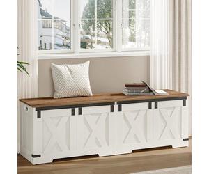 Banc Coffre Multifonction 150 cm Bois Blanc 2 Charnières, Rangement Salon Chambre, Banquette Range Couvertures 40 x 150 x 48,5 cm