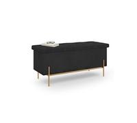 IDMarket - Banc coffre rangement LOUIS - 100 cm - velours noir - pieds métal doré
