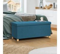 Banc Coffre Rangement Sur Pied 100 Cm Tissu Bleu Canard