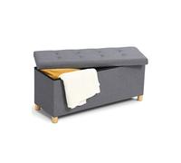 Banc coffre rangement sur pied 100 cm tissu gris anthracite