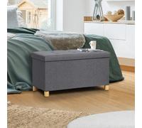 Banc coffre rangement sur pied 76 cm tissu gris anthracite