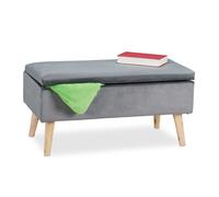 Banc coffre Relaxdays, rangement 40 L, revêtement velours, rembourré, pieds bois, 2 places, 41x80x40 cm, gris foncé
