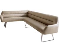 Banc-d'angle Taya-Flex 285x190 cm châssis à Patins Plat Acier Inoxydable Microfibre Beige Vintage Ressort ensaché à Droite Banc-de-Salle-à-Manger