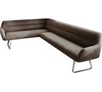 Banc-d'angle Taya-Flex 285x190 cm châssis à Patins Plat Acier Inoxydable Microfibre Taupe Vintage Ressort ensaché à Droite Banc-de-Salle-à-Manger