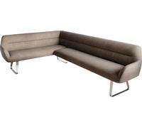 Banc-d'angle Taya-Flex 285x190 cm châssis à Patins Plat Acier Inoxydable Tissu structuré Doux Taupe Ressort ensaché à Droite Banc-de-Salle-à-Manger