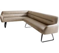 Banc-d'angle Taya-Flex 285x190 cm châssis à Patins Plat Noir Microfibre Beige Vintage Ressort ensaché à Droite Banc-de-Salle-à-Manger