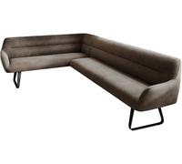 Banc-d'angle Taya-Flex 285x190 cm châssis à Patins Plat Noir Microfibre Taupe Vintage Ressort ensaché à Droite Banc-de-Salle-à-Manger