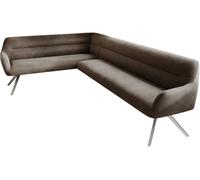Banc-d'angle Taya-Flex 285x190 cm Pied croisé Angulaire Acier Inoxydable Microfibre Taupe Vintage Ressort ensaché à Droite Banc-de-Salle-à-Manger