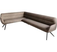 Banc-d'angle Taya-Flex 285x190 cm Pied croisé Angulaire Noir Tissu structuré Doux Taupe Ressort ensaché à Droite Banc-de-Salle-à-Manger