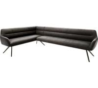 Banc-d'angle Taya-Flex 285x190 cm Pied croisé Angulaire Titane Microfibre Antracite Vintage Ressort ensaché à Droite Banc-de-Salle-à-Manger