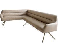 Banc-d'angle Taya-Flex 285x190 cm Pied croisé Angulaire Titane Microfibre Beige Vintage Ressort ensaché à Droite Banc-de-Salle-à-Manger