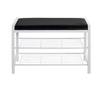 Banc d'assise en métal coloris blanc et velours coloris noir - longueur 75 x profondeur 32 x hauteur 50 cm - -