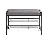 Banc d'assise en métal coloris noir et tissu coloris gris - longueur 75 x profondeur 32 x hauteur 50 cm - -
