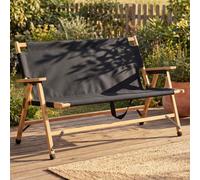 Banc de camping en bambou HWC-Q40, banc d'extérieur, banc de pique-nique, banc de jardin, pliable, poignée de transport, tissu/textile, 117 cm ~ noir