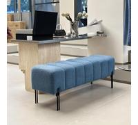 Banc de Chambre Rembourré en Tissu Bou anc d'Entrée Effet Piano | Grand Banc en Laine d'Agneau avec Pieds Robustes en Acier pour Dressing, Vestiaire et Salon(Blue,140cm/55.1in)