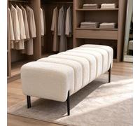 Banc de Chambre Rembourré en Tissu Bou anc d'Entrée Effet Piano | Grand Banc en Laine d'Agneau avec Pieds Robustes en Acier pour Dressing, Vestiaire et Salon(Off-White,80cm/31.5in)