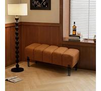 Banc de Chambre Rembourré en Tissu Bou anc d'Entrée Effet Piano | Grand Banc en Laine d'Agneau avec Pieds Robustes en Acier pour Dressing, Vestiaire et Salon(Caramel,60cm/23.6in)