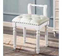 Banc de coiffeuse à dossier bas avec coussin rembourré, tabouret de maquillage rétro en cuir, pieds en bois massif, pour chambre à coucher, salon, salon