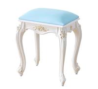 Banc de coiffeuse sculpté de style victorien avec coussin rembourré pour chambre à coucher et salon, hauteur d'assise de 43,2 cm, chaise d'appoint en cuir bleu