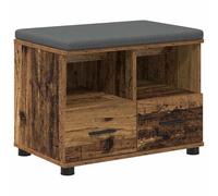 Banc de couloir en bois vieilli 60 x 38 x 46 cm en bois et tissu | Avec espace de rangement, étagères et tiroirs, coussin d'assise doux, housse amovible, pieds noirs, pieds réglables