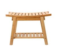 Banc de douche en bambou avec étagère de rangement, pieds antidérapants, tabouret peu encombrant pour salle de bain, entrée, salon, repose-pieds, organiseur à langer (carbonisé)