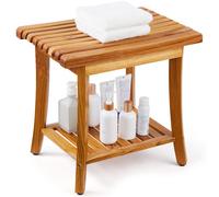 Banc de douche VEVOR en teck, 50,8 x 36,6 x 45,6 cm, tabouret de douche étanche en bois avec tablette et repose-pieds antidérapants, charge maximale 180 kg
