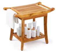Banc de douche VEVOR en teck, 56 x 36 x 47 cm, tabouret de douche étanche en bois avec tablette, poignée et pieds antidérapants, charge maximale 136 kg