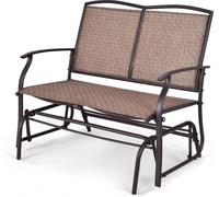 Banc de jardin 2 places avec mécanisme à bascule, supportant jusqu'à 180 kg, banc de terrasse, banc d'extérieur pour jardin, terrasse ou balcon (marron)