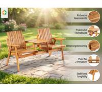 Banc de jardin 2 places avec tablette en acacia, env. 153 x 65 x 82 cm - Marron