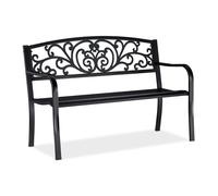 Relaxdays Banc de jardin métal confortable 2 places ornements vintage noir 86,5x127x60 cm