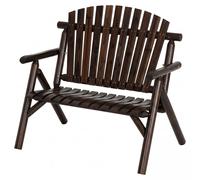 Banc de jardin 2 places COSTWAY en bois, banc en bois résistant aux intempéries, banc avec accoudoirs, banc de balcon pouvant supporter jusqu'à 300 kg, banc de terrasse, banc public marron
