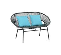 Outsunny Banquette Banc de Jardin 2 Places en Acier et Cordage en résine avec 2 Coussins - dim. 132L x 72l x 83H cm - Noir