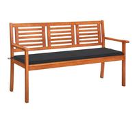banc de jardin 3 places avec support 150 cm en bois massif d'eucalyptus