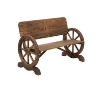 Banc de jardin 3 places style rustique chic accoudoirs roues de charette bois sapin traité carbonisation
