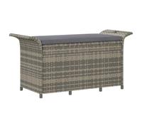 Banc de Jardin avec Coussin Gris 116x46x57 cm Résine Tressée | Rangement intérieur, PVC résistant à l'eau, crochet maintien couvercle, cadre acier enduit poudre, rotin poly