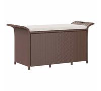 Banc de Jardin avec Coussin Marron 116x46x57 cm Résine Tressée | Rangement intérieur, cadre acier enduit poudre, coussin rembourré, PVC résistant à l'eau, rotin poly, terrasse