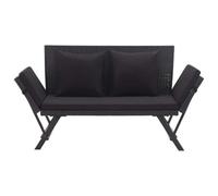 Banc de jardin avec coussins 176 cm noir en polyrotin | Canapé-lit réglable, assise rembourrée, housse lavable, cadre en acier, lot de 3 coussins