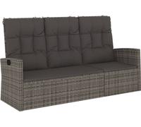 Banc de jardin avec fonction chaise longue & coussins Gris 173 cm Poly rotin