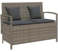 Banc de jardin avec rangement et coussins, couleur gris, en polyrotin résistant aux intempéries. Banc de siège confortable pour terrasse, balcon et jardin, avec assise et dossier rembourrés, durable, 