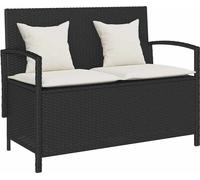 Banc de jardin avec rangement, résine tressée noire, coussins blanc crème, sac résistant à l'eau, 111x56x87 cm, couvercle à ressort à gaz