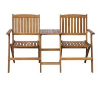 Banc de jardin avec table à thé pliable 140 cm Bois d'acacia massif | Bois d'acacia durable, revêtement à l'huile, résistant aux intempéries, peu encombrant, 2 sièges, accoudoirs