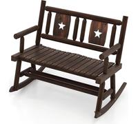 Banc de jardin - Banc à bascule - 2 places - Résistant aux intempéries - Structure en bois - Dossier et accoudoirs - Jusqu'à 320 kg - Marron