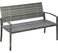 Banc de jardin - Banc d'extérieur en poly rotin avec cadre en acier - Réversible - Résistant aux intempéries - Avec accoudoirs - Montage facile - 122 x 60 x 85 cm - Gris foncé