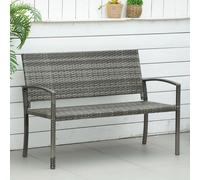 Banc de jardin - Banc d'extérieur - Poly rotin tressé - Cadre en acier - Design unilatéral - Avec accoudoirs - 122×60×85 cm - Gris foncé