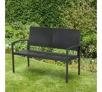 Banc de jardin - Banc d'extérieur - Tressé des deux côtés - Poly rotin & cadre acier - Résistant aux intempéries - Avec accoudoirs - Montage facile - 122x60x85 cm - Noir