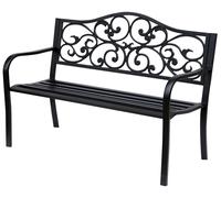 Banc de jardin - Banc en métal pour 3 personnes - Avec accoudoirs - Ornement en forme de lys - Design antique - Noir