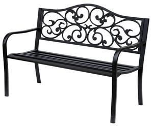 Banc de jardin - Banc en métal pour 3 personnes - Avec accoudoirs - Ornement en forme de lys - Design antique - Noir
