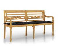 vidaXL Banc Batavia - Bois massif teck 150 cm avec coussin noir