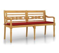 vidaXL Banc Batavia en teck massif 150 cm avec coussin rouge