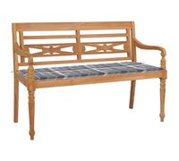 Banc de jardin Batavia Coussin gris à carreaux 120 cm Teck massif